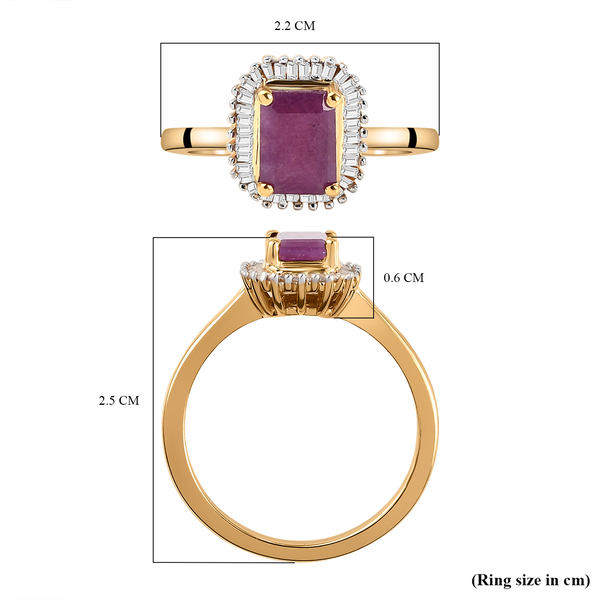 Natural Moroccan Ruby and Diamond Ring in 14K Gold Overlay Sterling Silver 1.54 Ct.