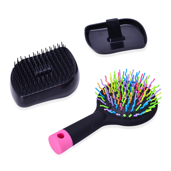 Set of 2 - Black Colour Styler and Pink Colour Rainbow Comb with Mirror