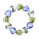 2 Piece Set - Green, Blue Colour Murano Style Glass and Simulated Diamond Stretchable Heart Bracelet and Hook Earrings in Stainless Steel