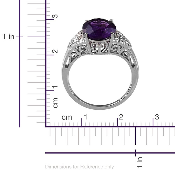 Lusaka Amethyst (Ovl 3.75 Ct), Diamond Ring in Platinum Overlay Sterling Silver 3.780 Ct.