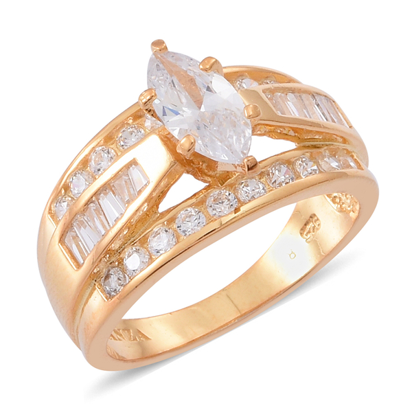 ELANZA AAA Simulated Diamond (Mrq) Ring in 14K Gold Overlay Sterling Silver