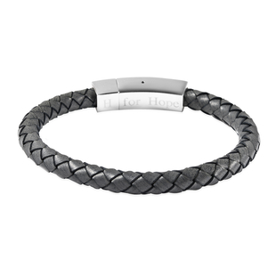 Personalised Engravable Grey Leather Bracelet 8", Steel