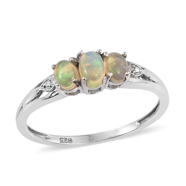 Ethiopian Welo Opal (Ovl) 3 Stone Ring in Platinum Overlay Sterling Silver 0.500 Ct.