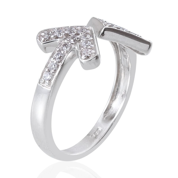 Simulated Diamond (Rnd) Arrow Ring in Platinum Overlay Sterling Silver
