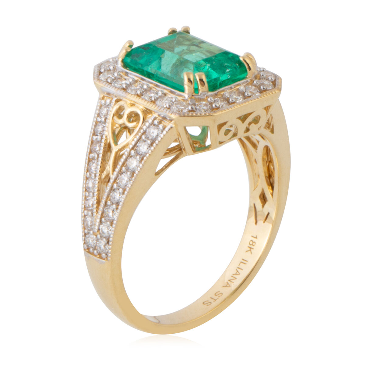ILIANA 18K Yellow Gold AAA Boyaca Colombian Emerald, Diamond (SI-G-H) Ring 2.680 Ct, Gold wt 6.16 Gms.