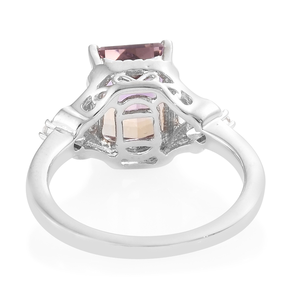 Anahi Ametrine (Oct), Natural White Cambodian Zircon Ring in Platinum Overlay Sterling Silver 2.250 Ct