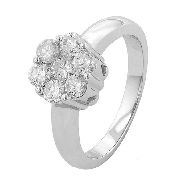 ILIANA 18K W Gold SGL Certified Diamond (Rnd) (SI /G-H) 7 Stone Floral Ring 1.000 Ct.