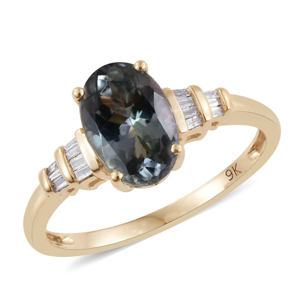 9K Y Gold AAA Green Tanzanite (Ovl 1.90 Ct), Diamond Ring 2.000 Ct.