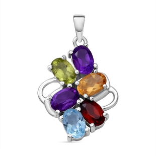 Amethyst, Citrine, Hebei Peridot & Skyblue Topaz Pendant in Platinum Overlay Sterling Silver 2.40 Ct