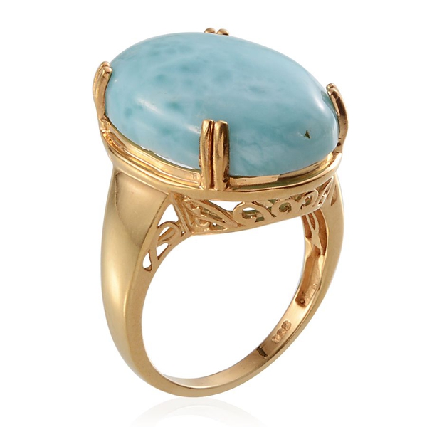 Larimar (Ovl) Solitaire Ring in 14K Gold Overlay Sterling Silver 20.000 Ct.