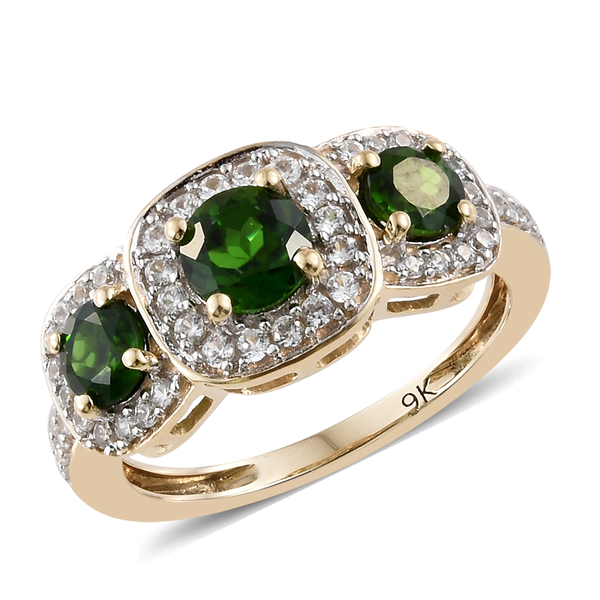 1.50 Carat AAA  Diopside and Natural Cambodian Zircon Ring in 9K Gold
