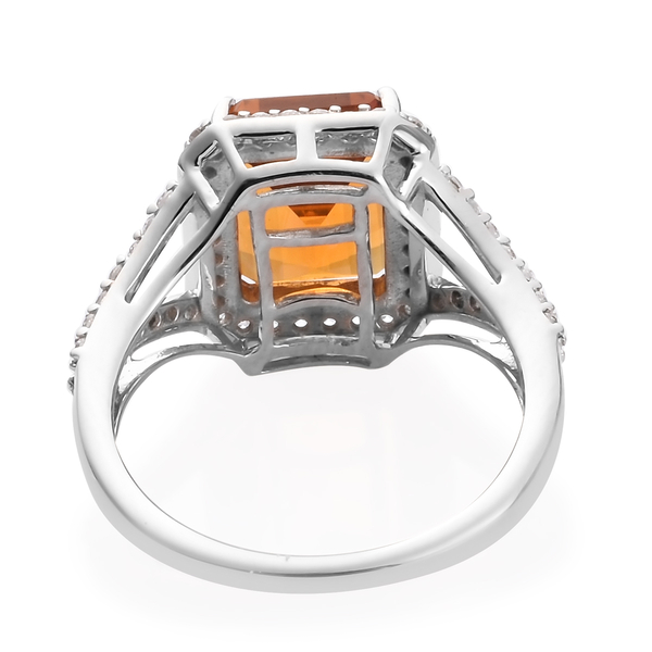 9K White Gold AA Citrine and Natural Cambodian Zircon Ring 4.00 Ct.