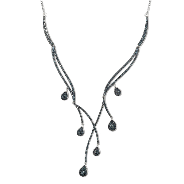 Limited Edition- Designer Inspired Blue Diamond (Rnd) Multi Drop Adjustable Necklace (Size 20) in Pl