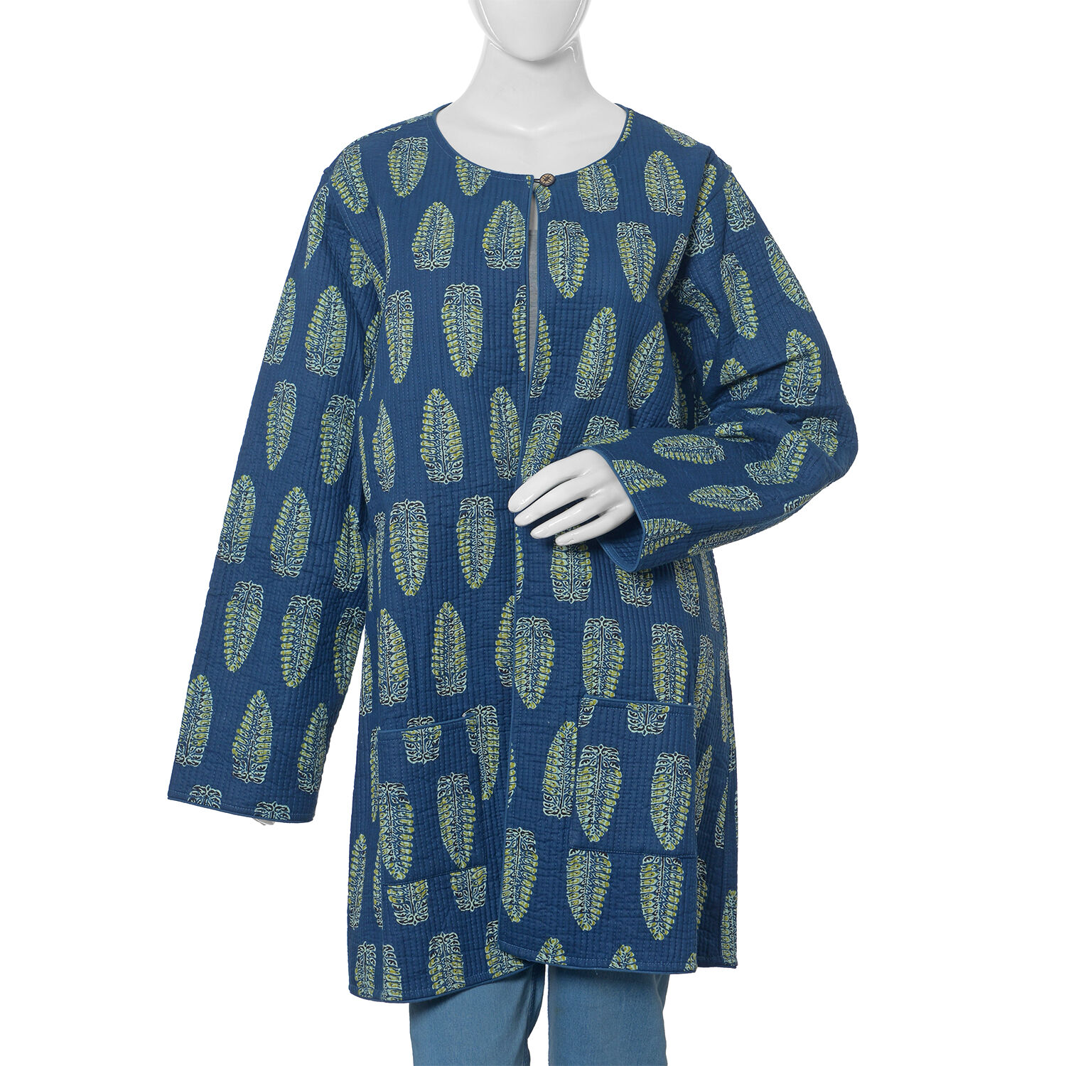 100% Cotton Blue Colour Quilted Reversible Jacket (Size 126x89 Cm, XL/XXL)