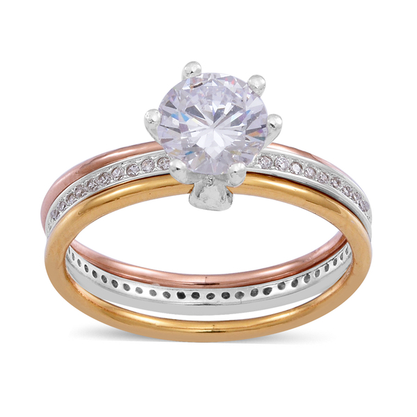ELANZA AAA Simulated White Diamond (Rnd) Ring in Rose Gold and Platinum Overlay Sterling Silver