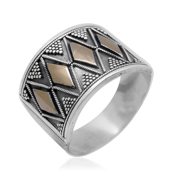 Royal Bali Collection - Hand Made 14K Y Gold and Sterling Silver Accent Band Ring 5.00 Gms.