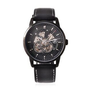 GENOA Classy Mechanical Watch with Black Leather Strap