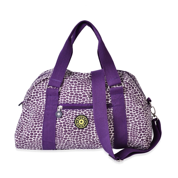 Purple Colour Polka Dots Pattern Waterproof Sport Bag with External Zipper Pocket and Adjustable and