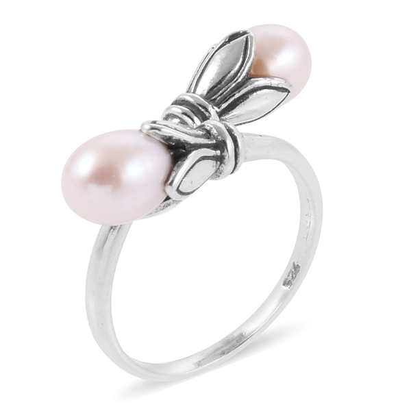 Royal Bali Collection Freshwater White Pearl Crossover Ring in Sterling Silver