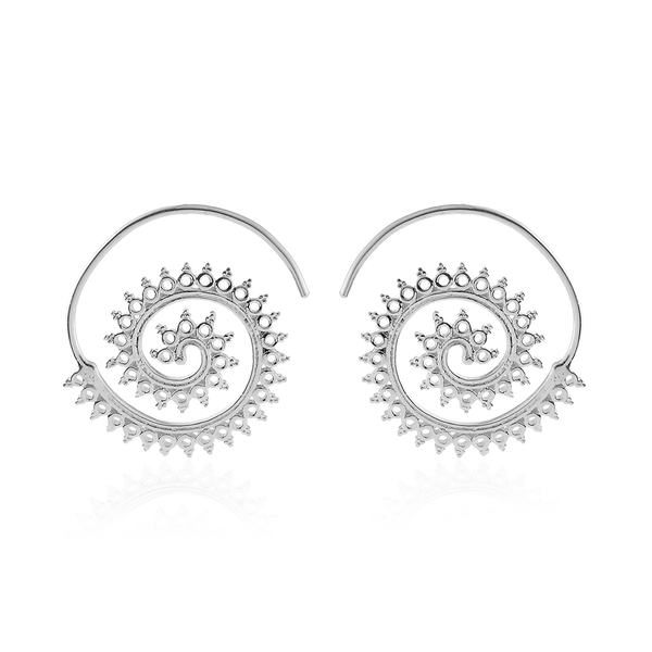 Designer Inspired-Sterling Silver Swirl Hook Earrings, Silver wt 5.00 Gms.