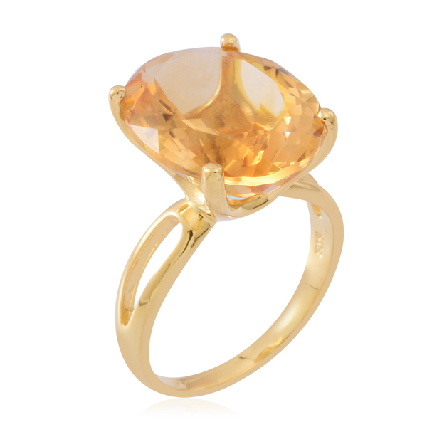 Very Rare Size AAA Uruguay Citrine (Ovl 20X15) Ring in Yellow Gold Overlay Sterling Silver 17.000 Ct.