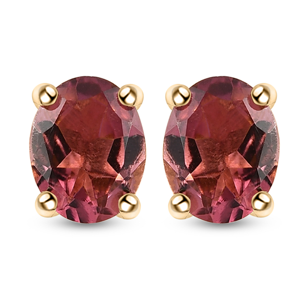 Pink Tourmaline Stud Earrings (With Push Back) in 14K Gold Overlay Sterling Silver