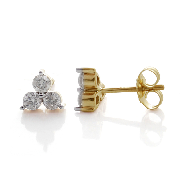 9K Yellow Gold SGL Certified Diamond (Rnd) (I3/G-H) Stud Earrings (with Push Back) 0.250 Ct.