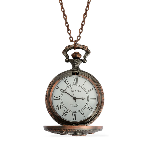 STRADA Japanese Movement Roman Number Dial ZODIAC Aries Pocket Watch with Chain (Size 32) in Rose Tone