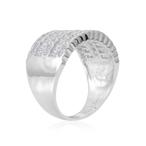 ELANZA AAA Simulated White Diamond (Bgt) Ring in Sterling Silver, Silver wt 8.40 Gms.