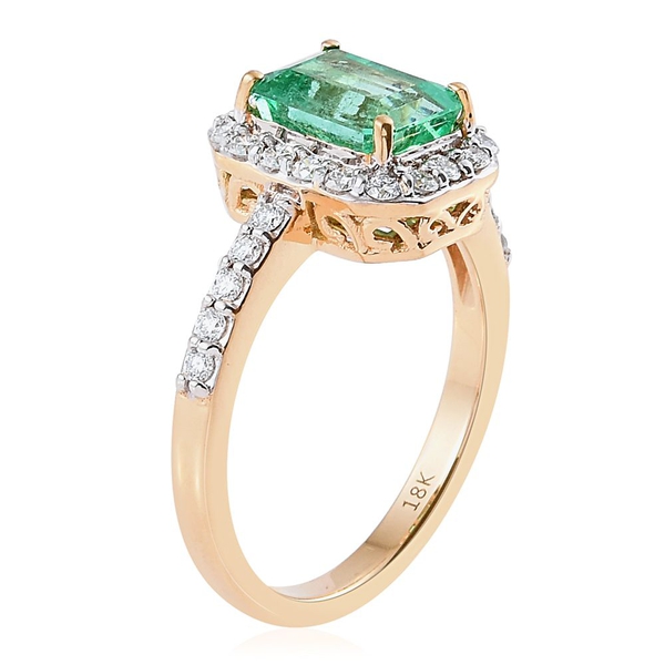 ILIANA 18K Yellow Gold 2.14 Carat AAA Boyaca Colombian Emerald Octagon Ring With Diamond SI G-H
