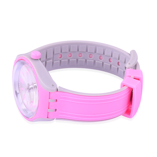 STRADA Japanese Movement Silver Sunshine Dial Pink and Grey Colour Watch with Silicone Strap