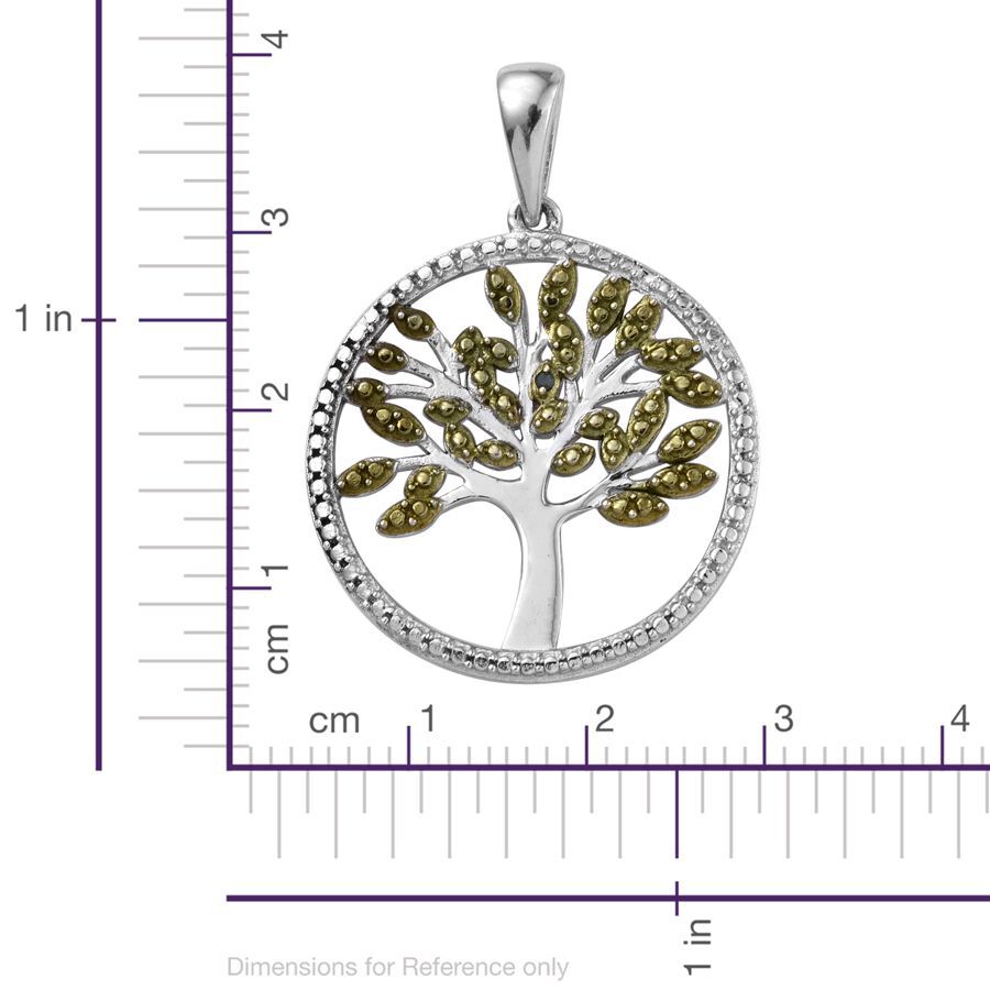 Green Diamond (Rnd) Tree Pendant in Platinum Overlay Sterling Silver