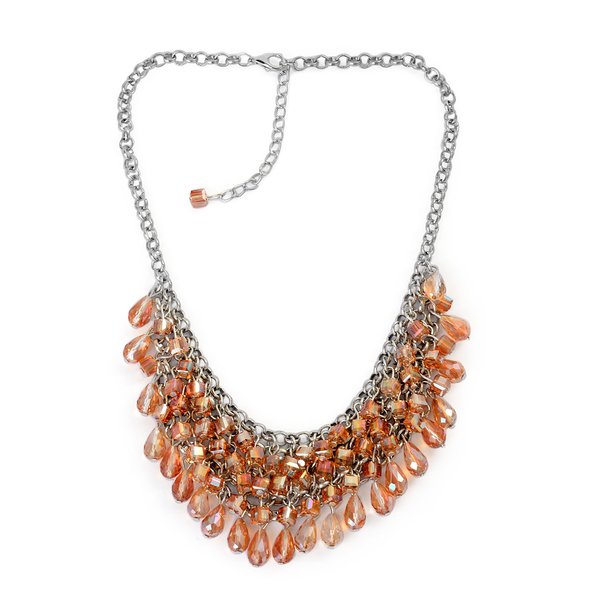 Orange Glass Necklace (Size 18) in Silver Tone
