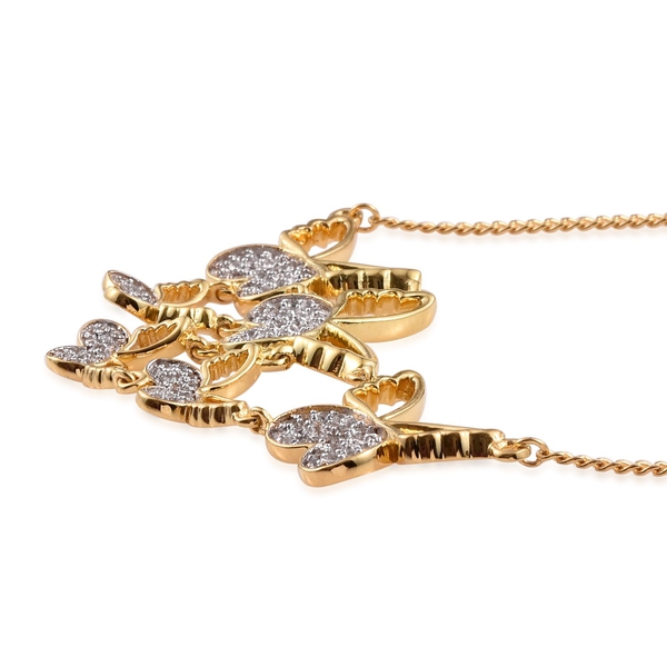 Kimberley Butterfly Collection Natural Cambodian Zircon (Rnd) Butterfly Necklace (Size 18) in 14K Gold Overlay Sterling Silver
