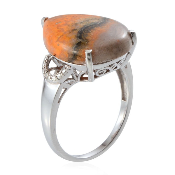 Bumble Bee Jasper (Pear 11.25 Ct), Diamond Ring in Platinum Overlay Sterling Silver 11.260 Ct.