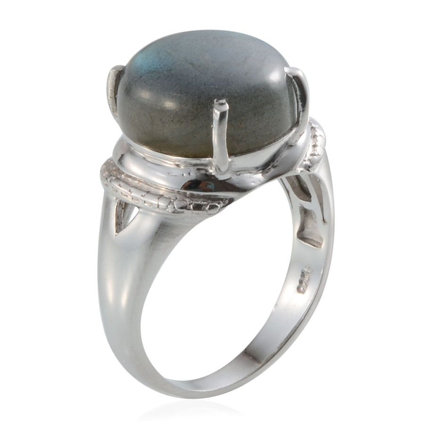 Labradorite (Rnd) Solitaire Ring in Platinum Overlay Sterling Silver 10.250 Ct.