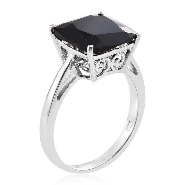 Boi Ploi Black Spinel (Cush) Ring in Platinum Overlay Sterling Silver 8.750 Ct.