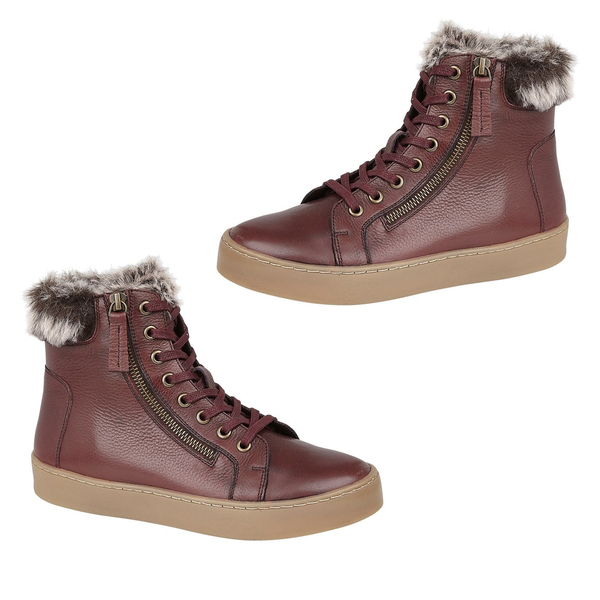 Lotus Siobhan Leather Stressless Sneakers with Faux Fur Lining (Size 3) - Burgundy