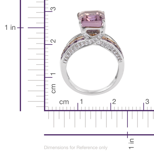 Limited Edition - Anahi Ametrine (Oct 4.40 Ct), Citrine, Amethyst and White Zircon Ring in Platinum Overlay Sterling Silver 6.750 Ct.