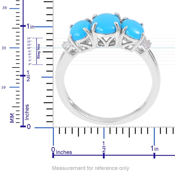 Arizona Sleeping Beauty Turquoise (Ovl), Diamond Ring in Platinum Overlay Sterling Silver 1.950 Ct.