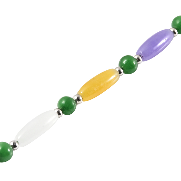 Multi Colour Jade Bracelet (Size - 7.5) in Sterling Silver