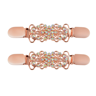 Set of 2 White AB Crystal Clip Connector in Rose Gold Tone