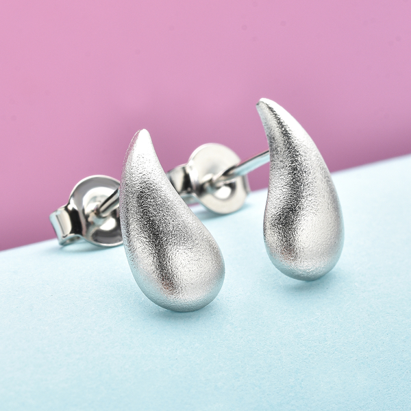 LUCYQ Texture Drop Collection - Matte Texture Rhodium Overlay Sterling Silver Stud Earrings with Push Back