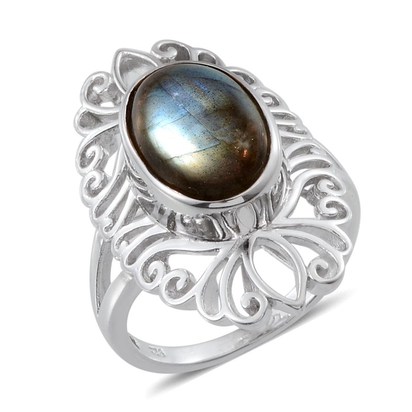 Tribal Collection of India Labradorite (Ovl) Ring in Platinum Overlay Sterling Silver 5.500 Ct.