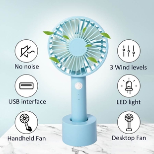 Rechargeable Compact Fan with Three Speed Settings (Size 10.5x22.1x4.2  Cm) -  Light Blue