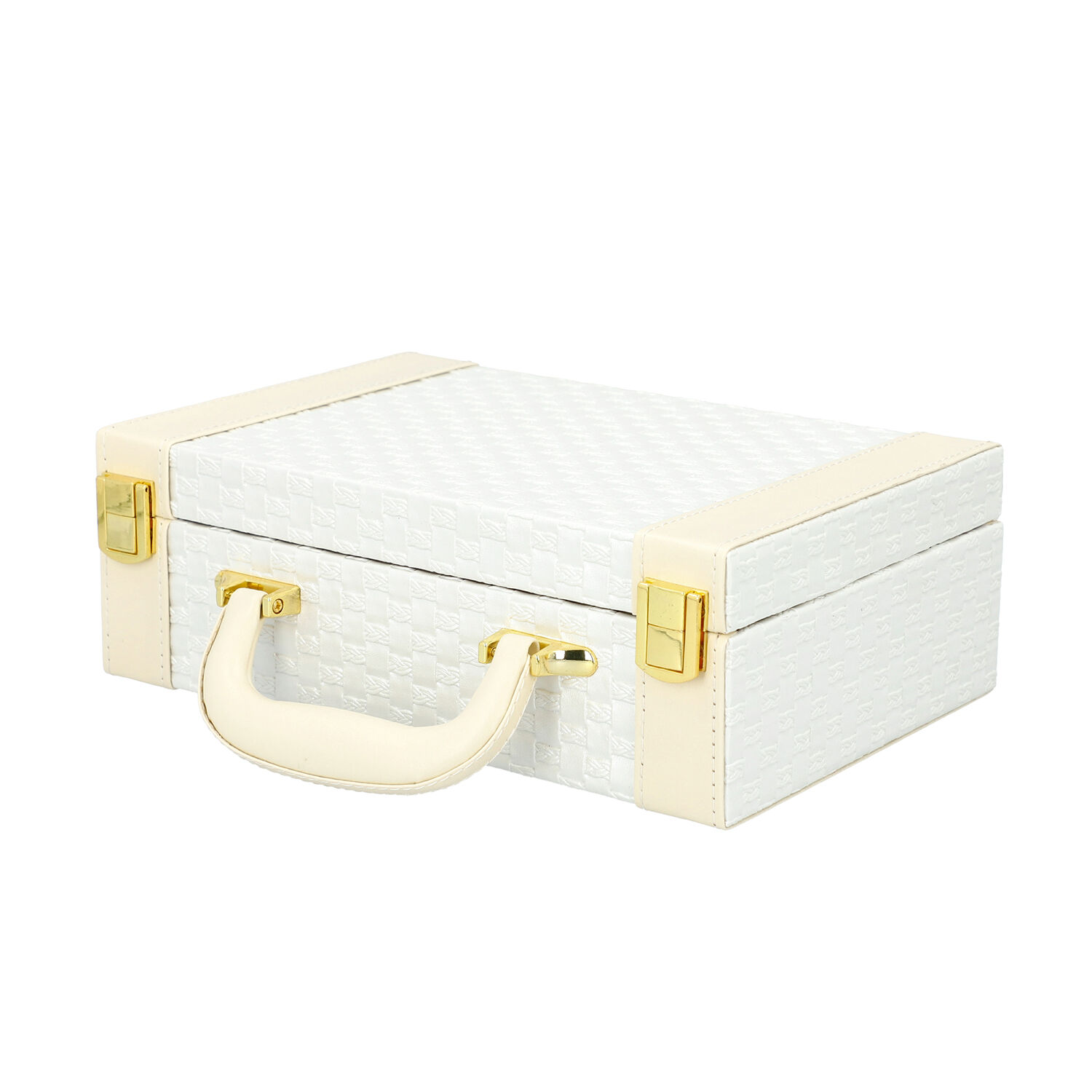 White Colour Woven Pattern Briefcase Design Double Layer Jewellery Box with Mirror Inside (Size 27.5X18.5X9 Cm)