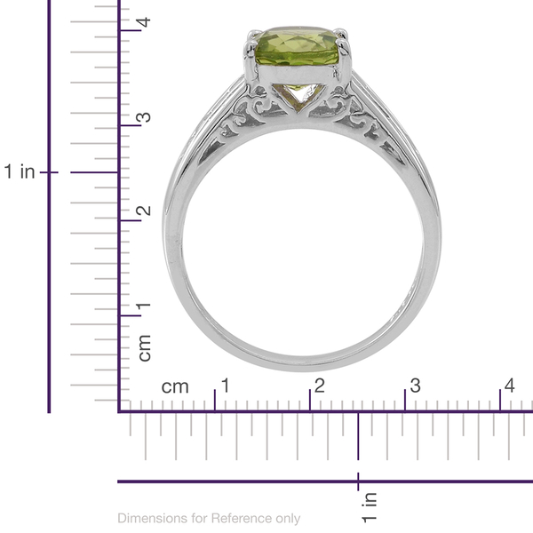 AA Hebei Peridot (Rnd 2.25 Ct), White Topaz Ring in Rhodium Plated Sterling Silver 2.750 Ct.