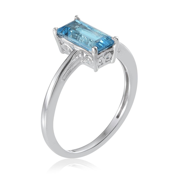 Electric Swiss Blue Topaz (Bgt) Solitaire Ring in Platinum Overlay Sterling Silver 1.750 Ct.