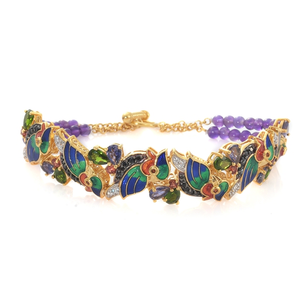 GP 15.50 Ct  Diopside and Multi Gemstone Bracelet in Gold Plated Silver