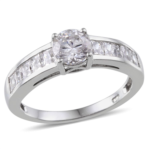 Lustro Stella - Platinum Overlay Sterling Silver (Rnd) Ring Made with Finest CZ 1.640 Ct.